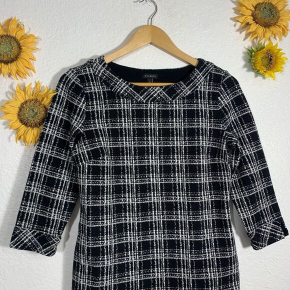 Talbots Ponte Knit Top Black White Plaid 3/4 Sleeve Womens Size Small Petite - Picture 2 of 8